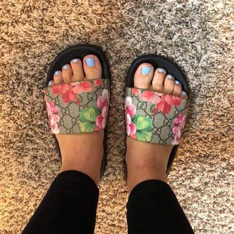 gucci bloom slides on feet|gucci bloom slides cheap.